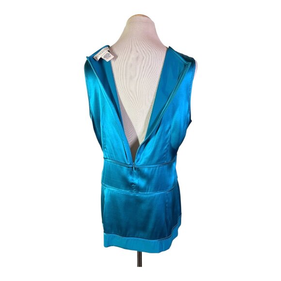 Doncaster Size 12 Teal Silk Sleeveless Satin Top Zip Back - Picture 7 of 12